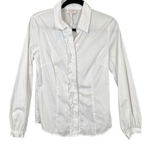 Laundry by Shelli Segal Ruffle Front Button Up Shirt White Collared Size 6